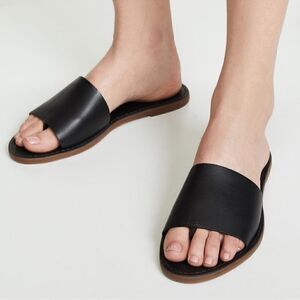 Madewell The Boardwalk Post Slide Black Leather Flat Sandals Size 9.5